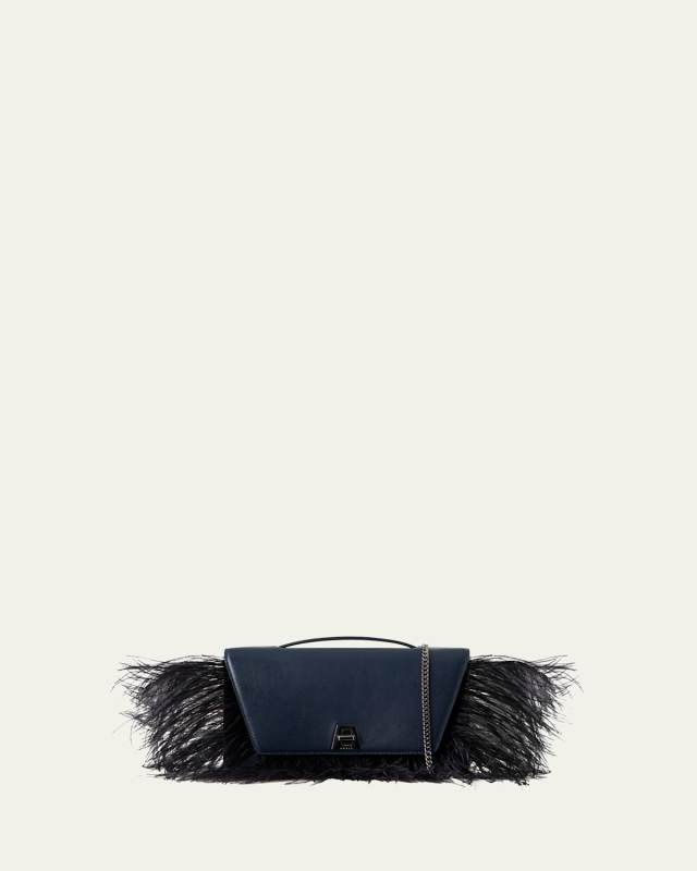 Anouk City Leather Top-Handle Bag with Feather Trim